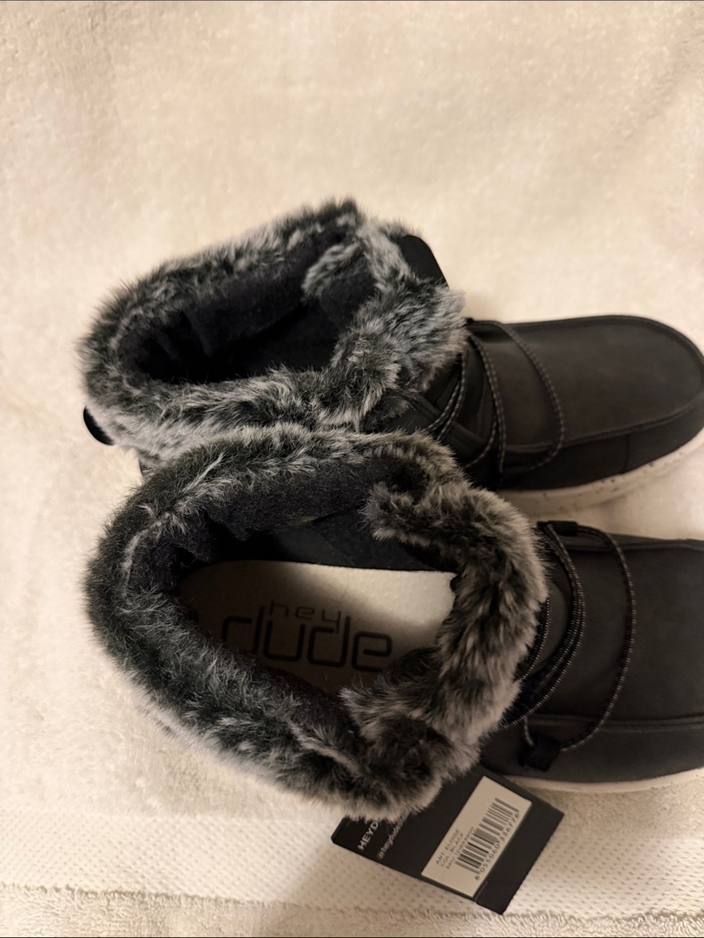 Hey Dude Black Ankle Boots with Gray Faux-Fur Trim - Picture 4 of 6